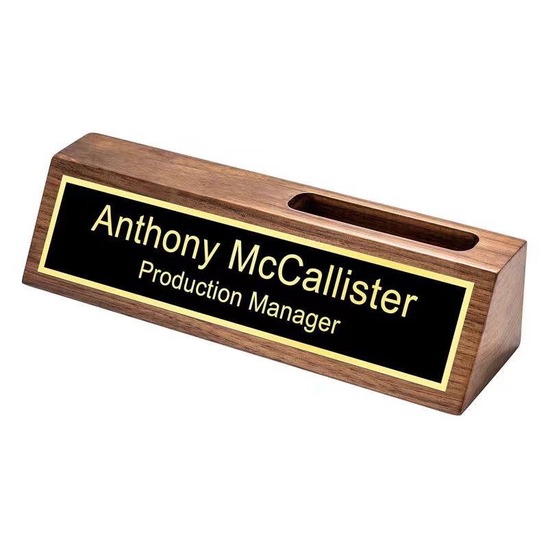 Custom Office Metal Wooden Engraving Name Plates with Business Card Holder Desk Name Plates