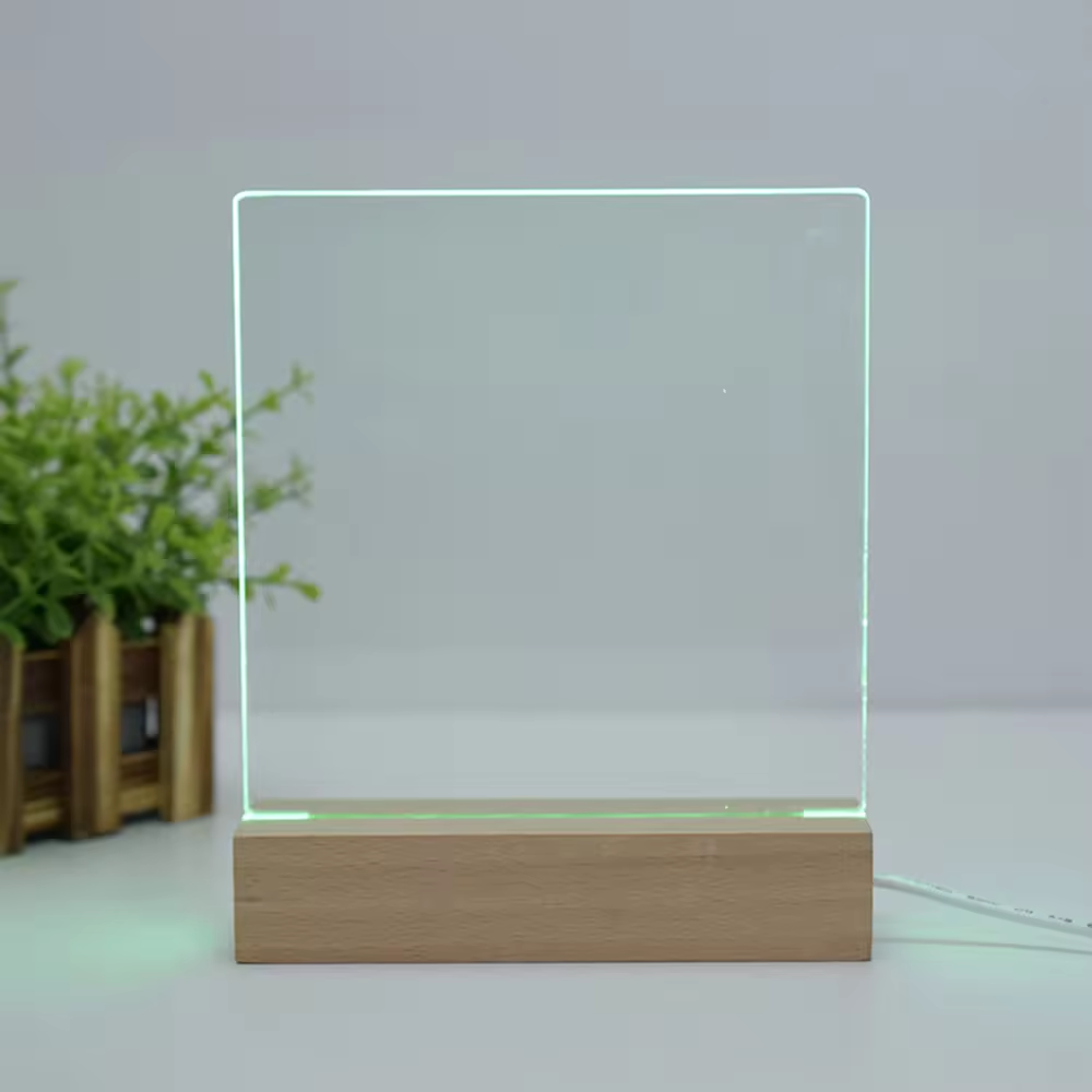 DIY Lighting 3D Led Night Light Erasable Clear Blank Acrylic Board with Wood Stand Holder Wooden Lamp Base