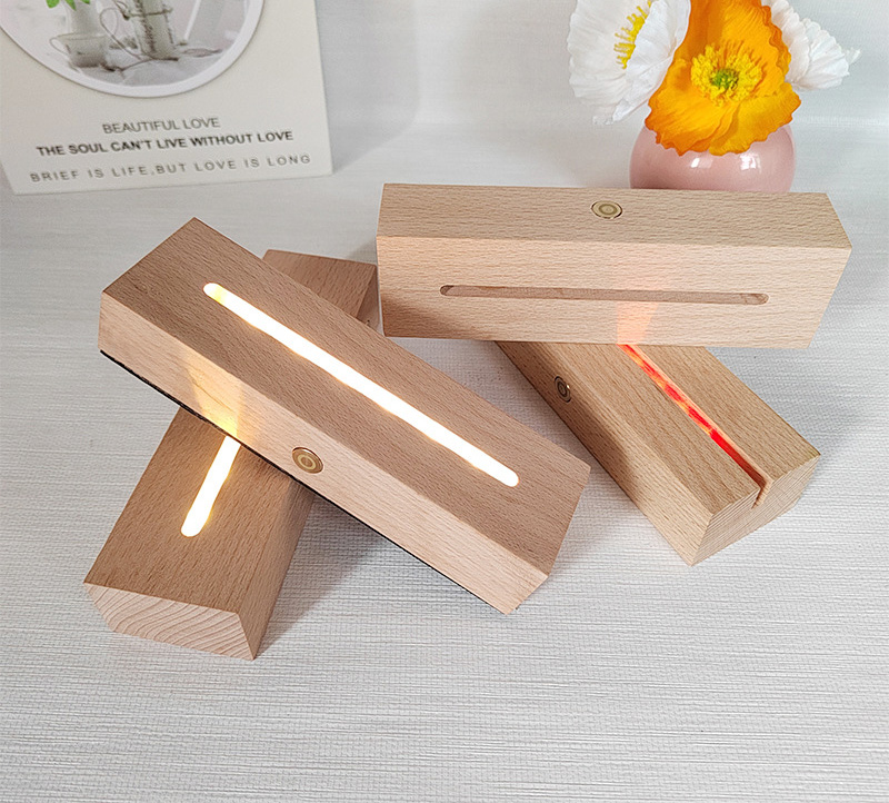 Hot Selling Beech USB Rectangular Night Light wooden led light bases for acrylic